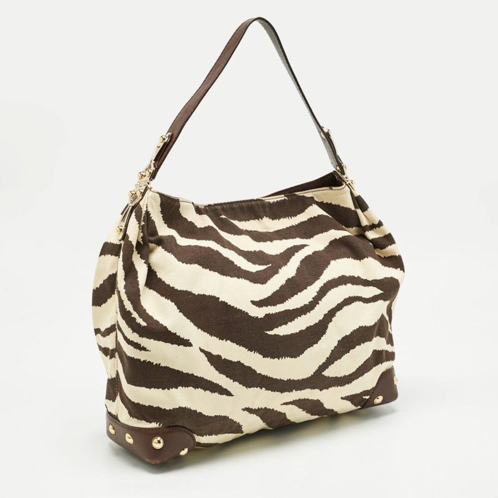 Michael Kors Brown/cream Zebra Print Canvas And Leather Hobo - Picture 3 of 7